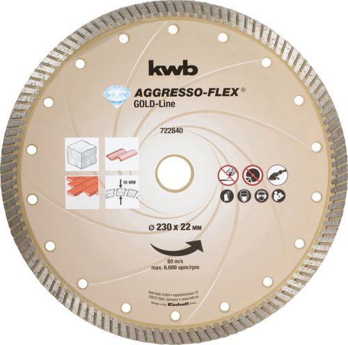 KWB PROFI GOLD-LINE AGGRESSO-FLEX® gyémánt vágótárcsa 230 x 22,23 x 10,0 x 2,8 mm