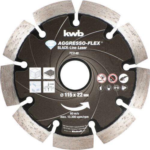 KWB PROFI BLACK-LINE AGGRESSO-FLEX®gyémánt vágótárcsa 115 x 22,23 x 10,0 x 1,9 mm