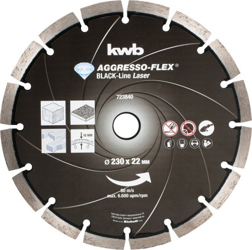 KWB PROFI BLACK-LINE AGGRESSO-FLEX®gyémánt vágótárcsa 230 x 22,23 x 10,0 x 2,4 mm