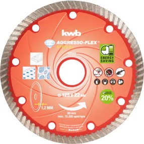   KWB AKKU TOP AGGRESSO-FLEX® ENERGY SAVING 20% gyémánt vágótárcsa 125 x 22,23 x 7,0 x 1,2 mm