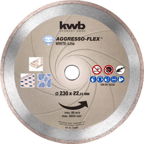 KWB PROFI WHITE-LINE AGGRESSO-FLEX® gyémánt vágótárcsa 230 x 22,23 x 5,0 x 2,5 mm