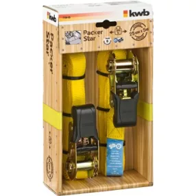   "KWB PROFI TIE DOWN WITH HIGH LEVERAGE RATCHET  TÜV GS tesztelt és minősített poliészter heveder  25 x 5000 mm  2 db"