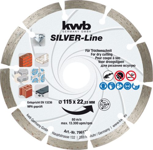 KWB PROFI SILVER-LINE CUT-FIX® gyémánt vágótárcsa 115 x 22,23 x 7,0 x 2,5 mm