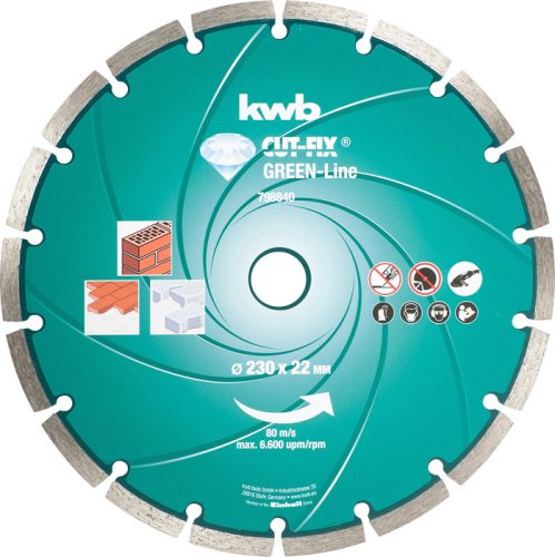 KWB PROFI GREEN-LINE CUT-FIX® gyémánt vágótárcsa 230 x 22,23 x 7,0 x 2,2 mm